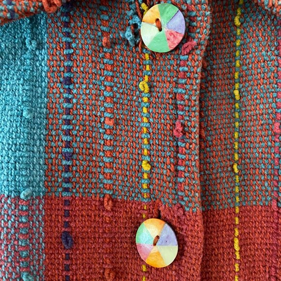 Anu by Natural Rainbow Patchwork Textured Cotton Jacket Medium Artsy Boho - Picture 2 of 8